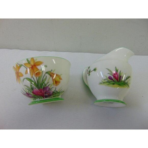 Antique Aynsley Art Deco Small Creamer & Sugar Bowl Set 1920's Janquil Daffodil - Picture 6 of 14